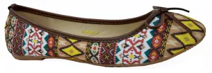 Aztec Patterns Ballerina Pumps Slip In Close Shoe.