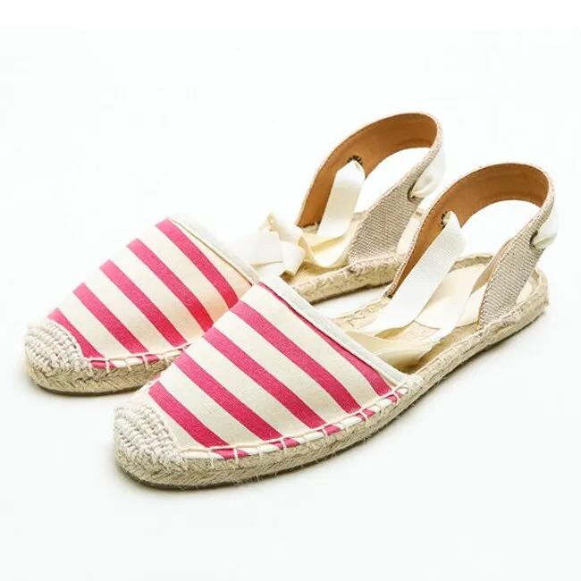 BerriesJam - 2024 Summer Flat Lace up Stripe Flats Espadrilles