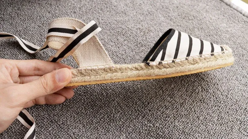 BerriesJam - 2024 Summer Flat Lace up Stripe Flats Espadrilles