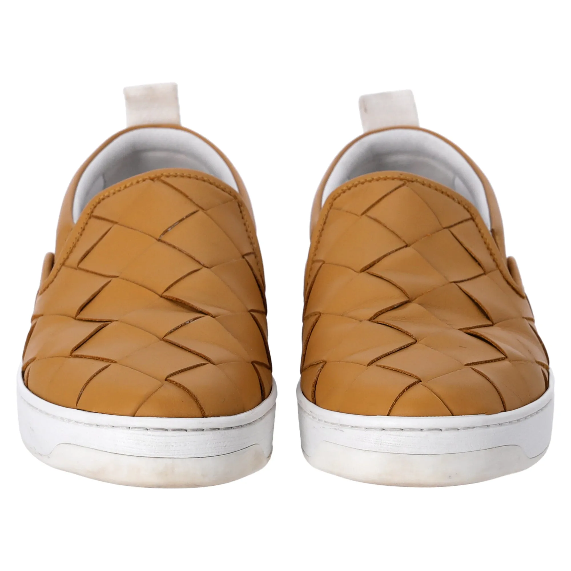 Bottega Veneta Woven Slip-On Sneakers in Brown Leather