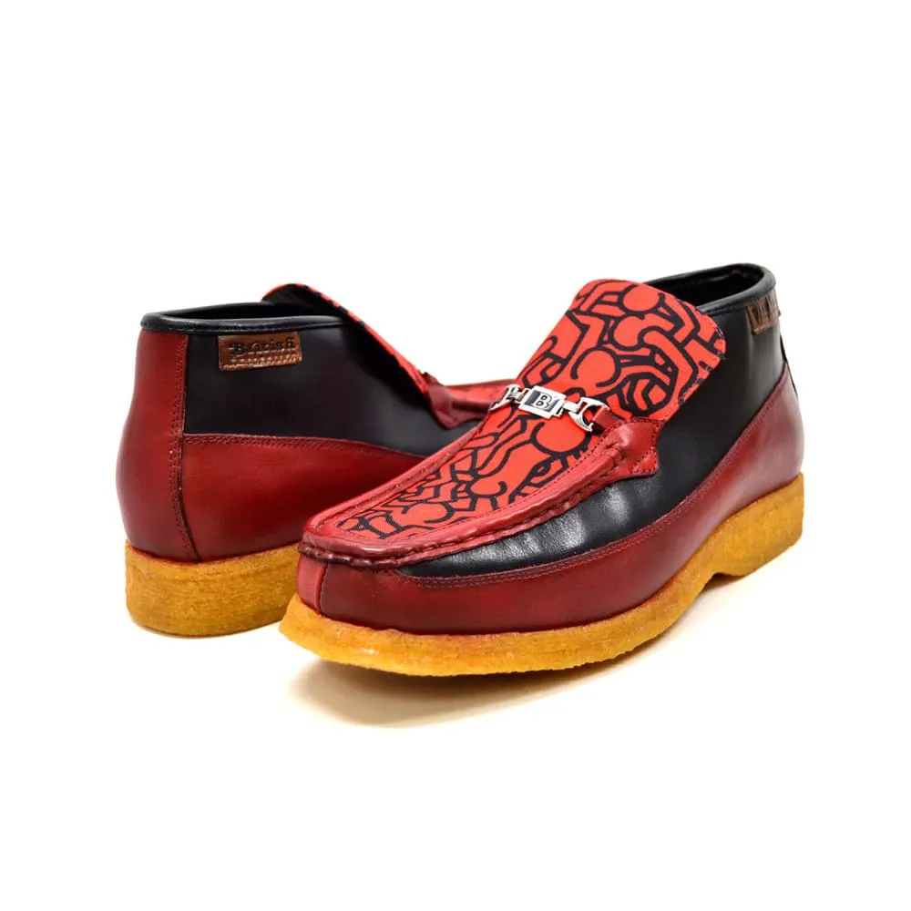 British Walkers Freedom Red Fabric Pattern Men's Leather and Suede Slip On