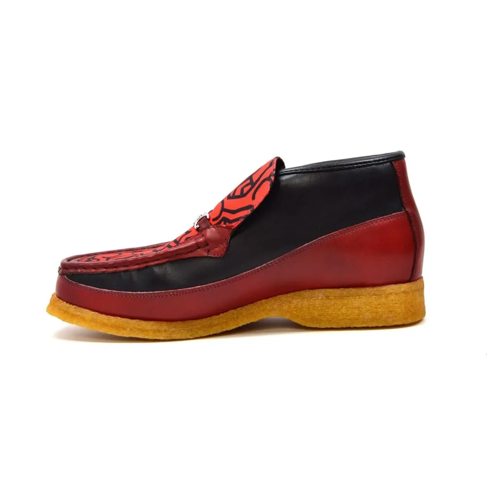 British Walkers Freedom Red Fabric Pattern Men's Leather and Suede Slip On