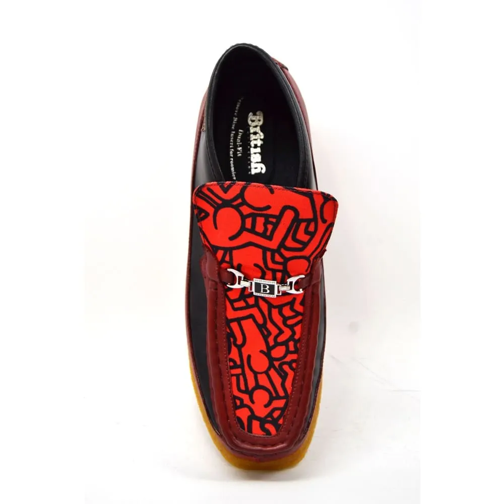 British Walkers Freedom Red Fabric Pattern Men's Leather and Suede Slip On