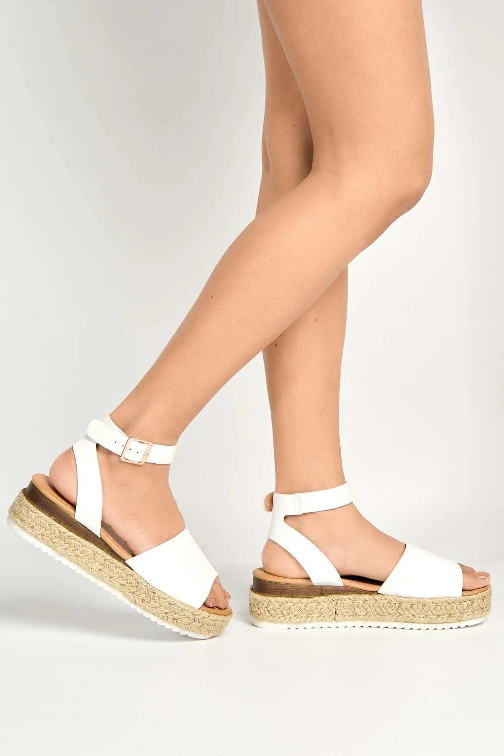 Casey Espadrille Flatform Sandals in White Matt