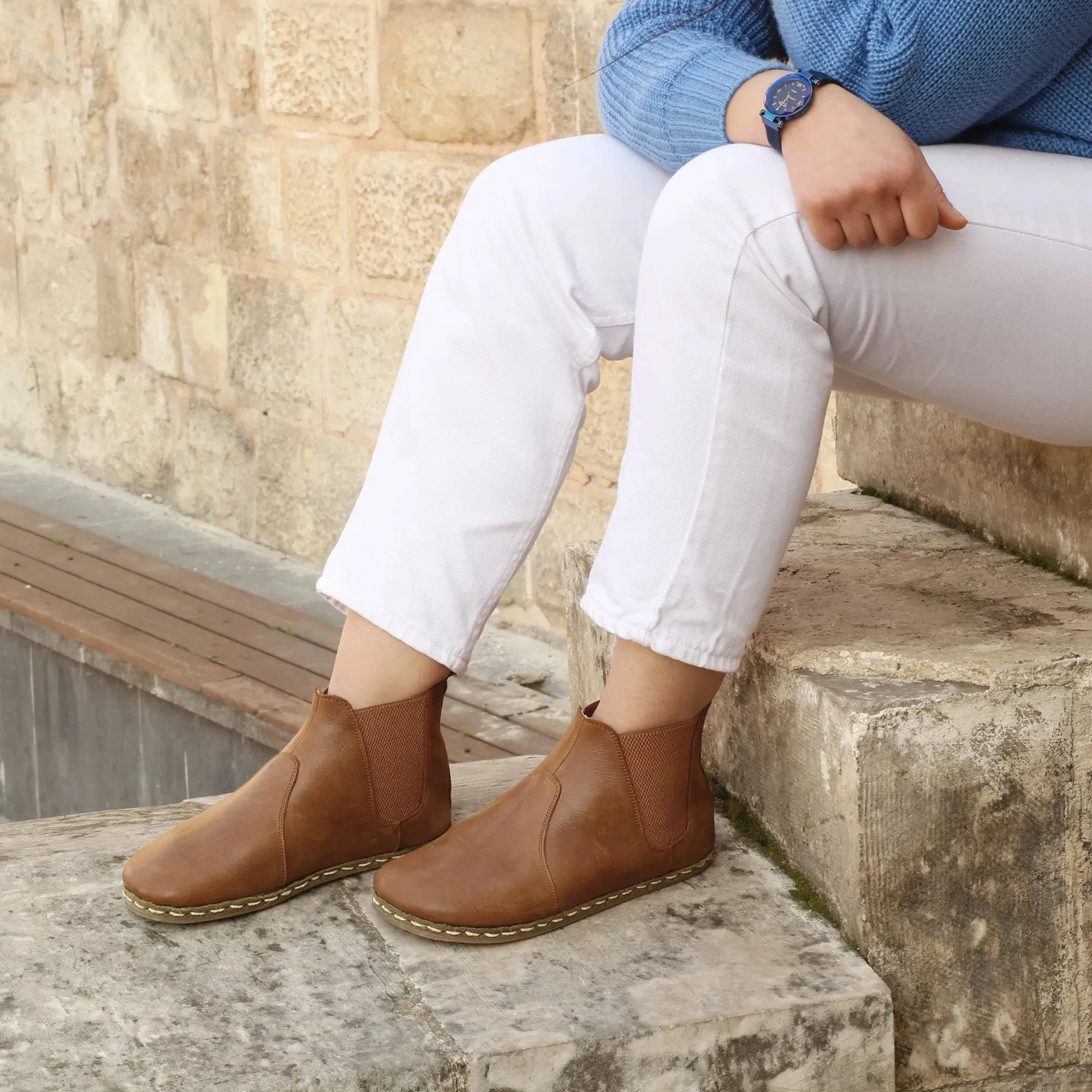 Chelsea Barefoot Boots Matte Brown Handmade Women's