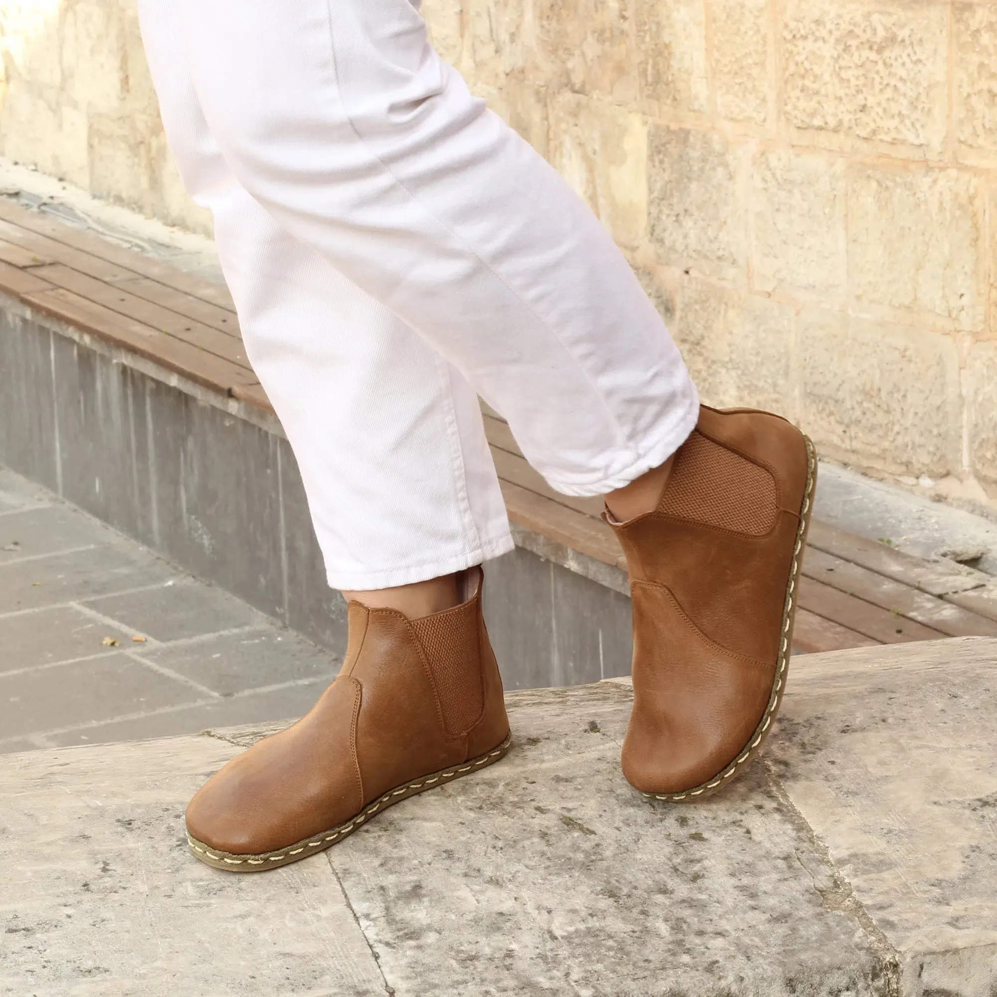 Chelsea Barefoot Boots Matte Brown Handmade Women's