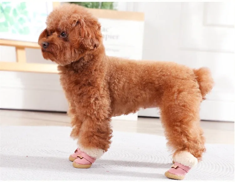 CHICDOG Thick Fur Dog Snow Boots Coffee/Pink/Purple