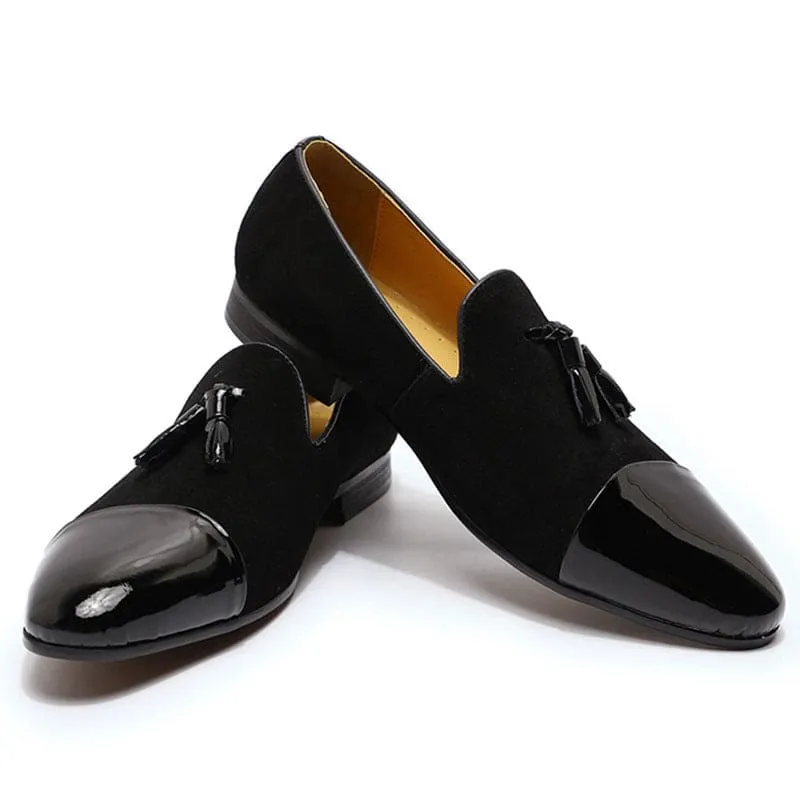 Classic Men’s Moccasin Leather Wedding Shoes in Black Patent Leather