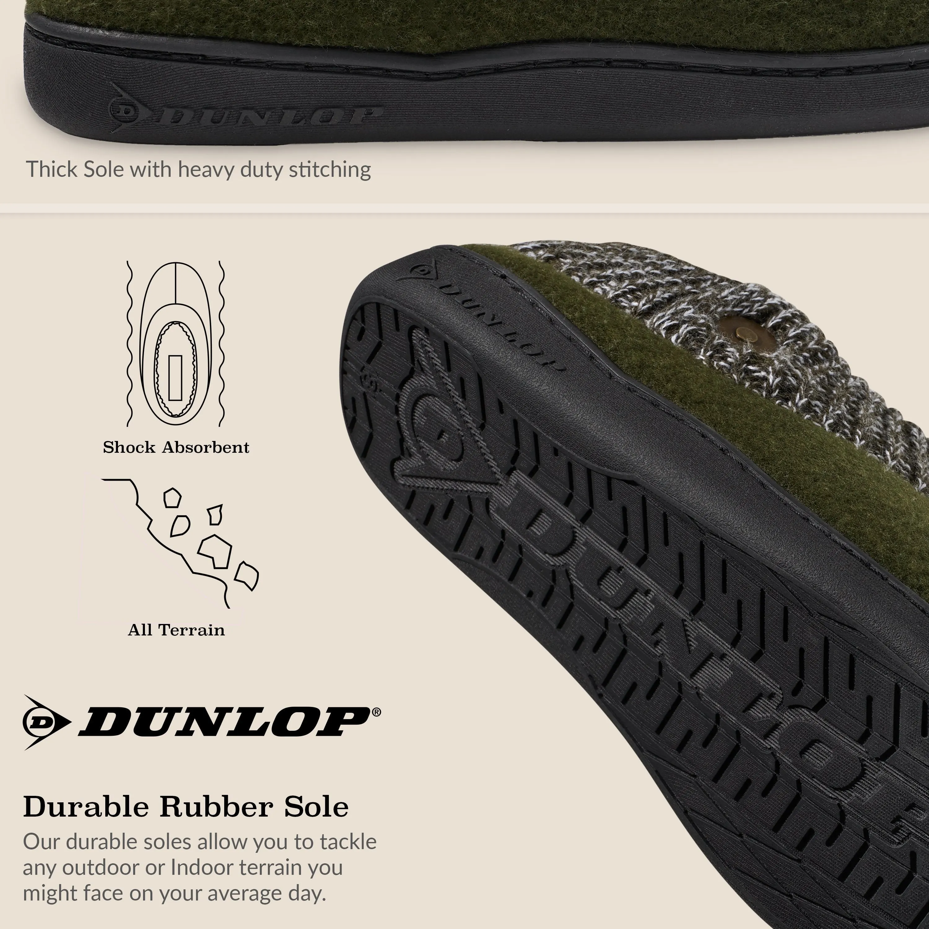 Dunlop Mens Slippers, Memory Foam Slippers, Indoor Outdoor House Shoes Non Slip