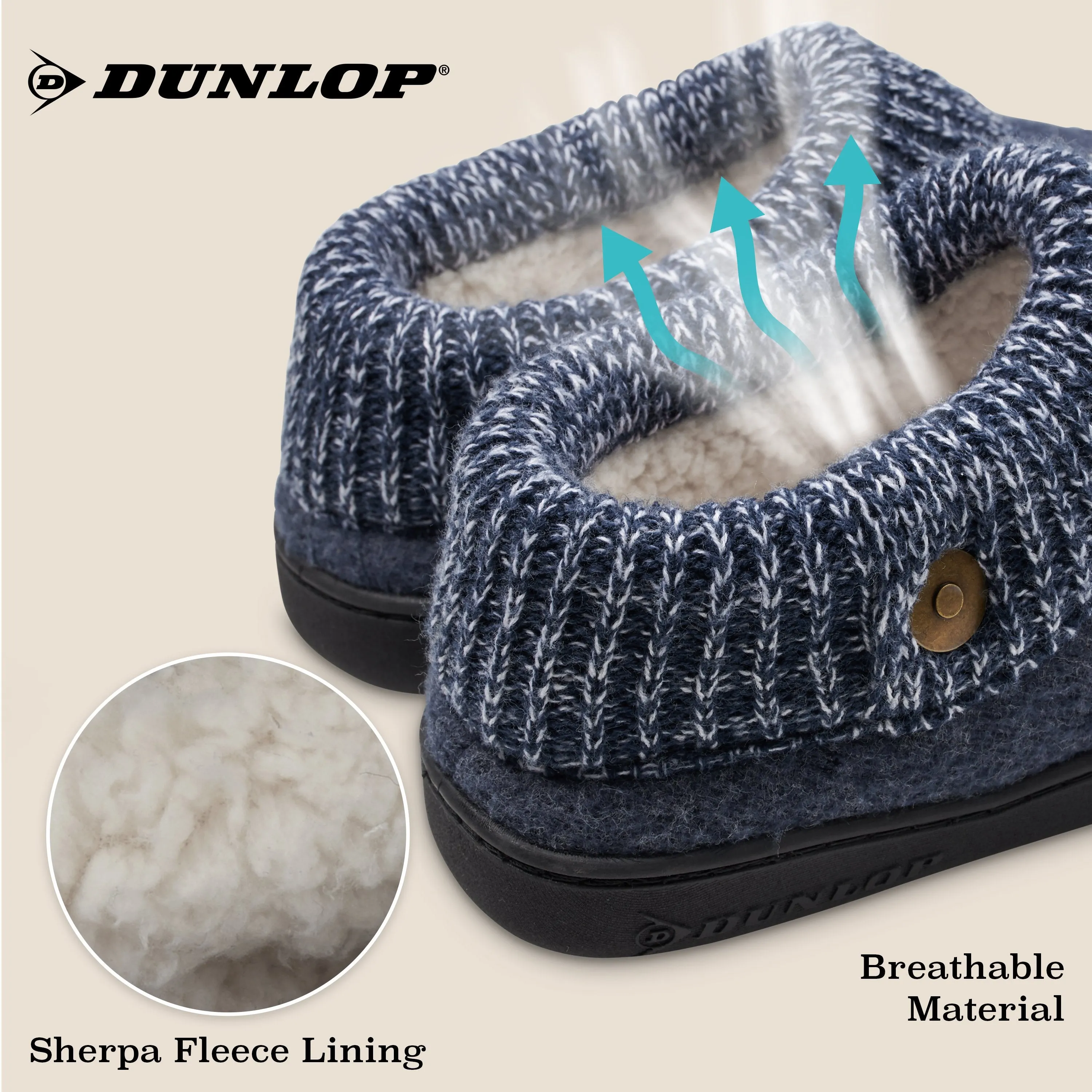 Dunlop Mens Slippers, Memory Foam Slippers, Indoor Outdoor House Shoes Non Slip