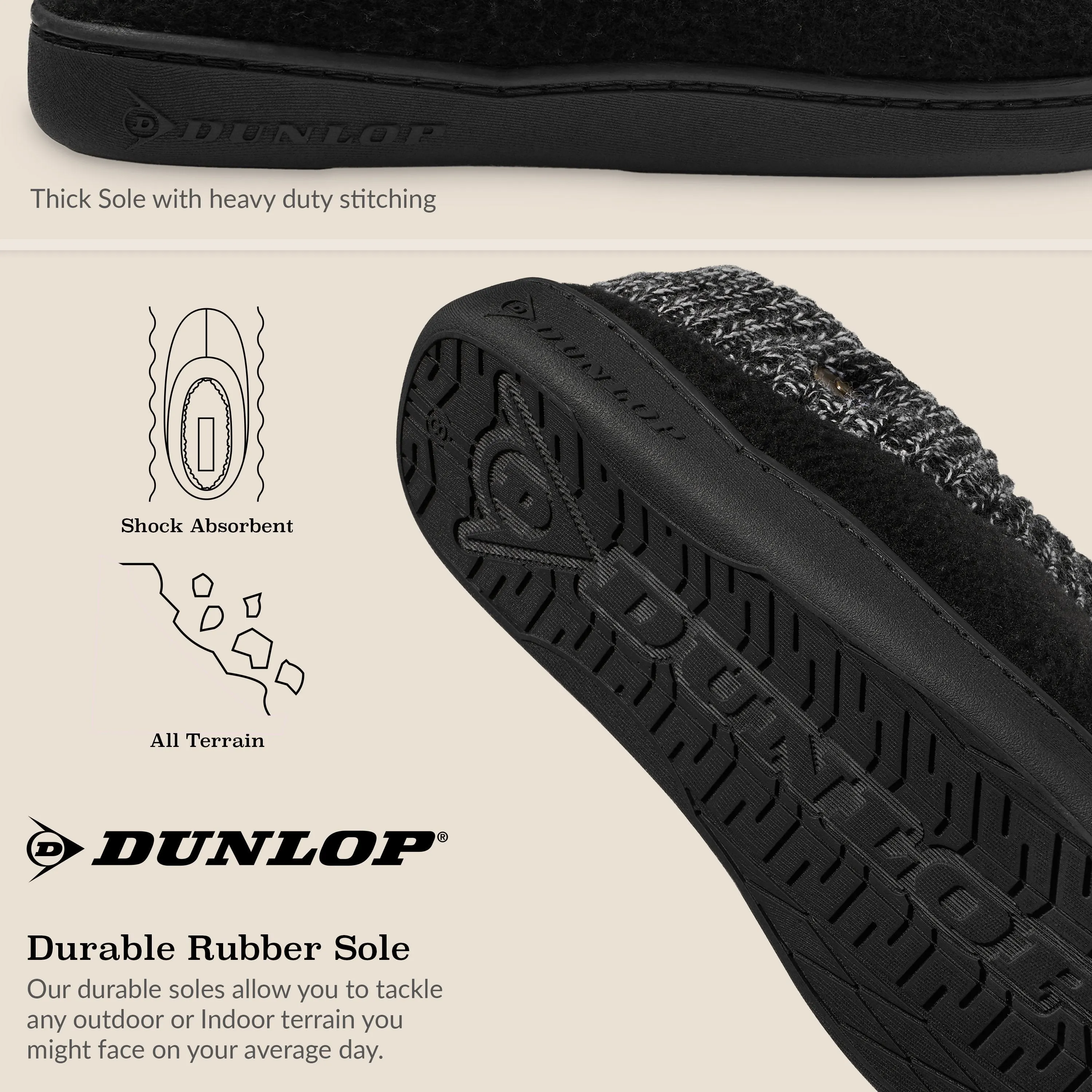 Dunlop Mens Slippers, Memory Foam Slippers, Indoor Outdoor House Shoes Non Slip