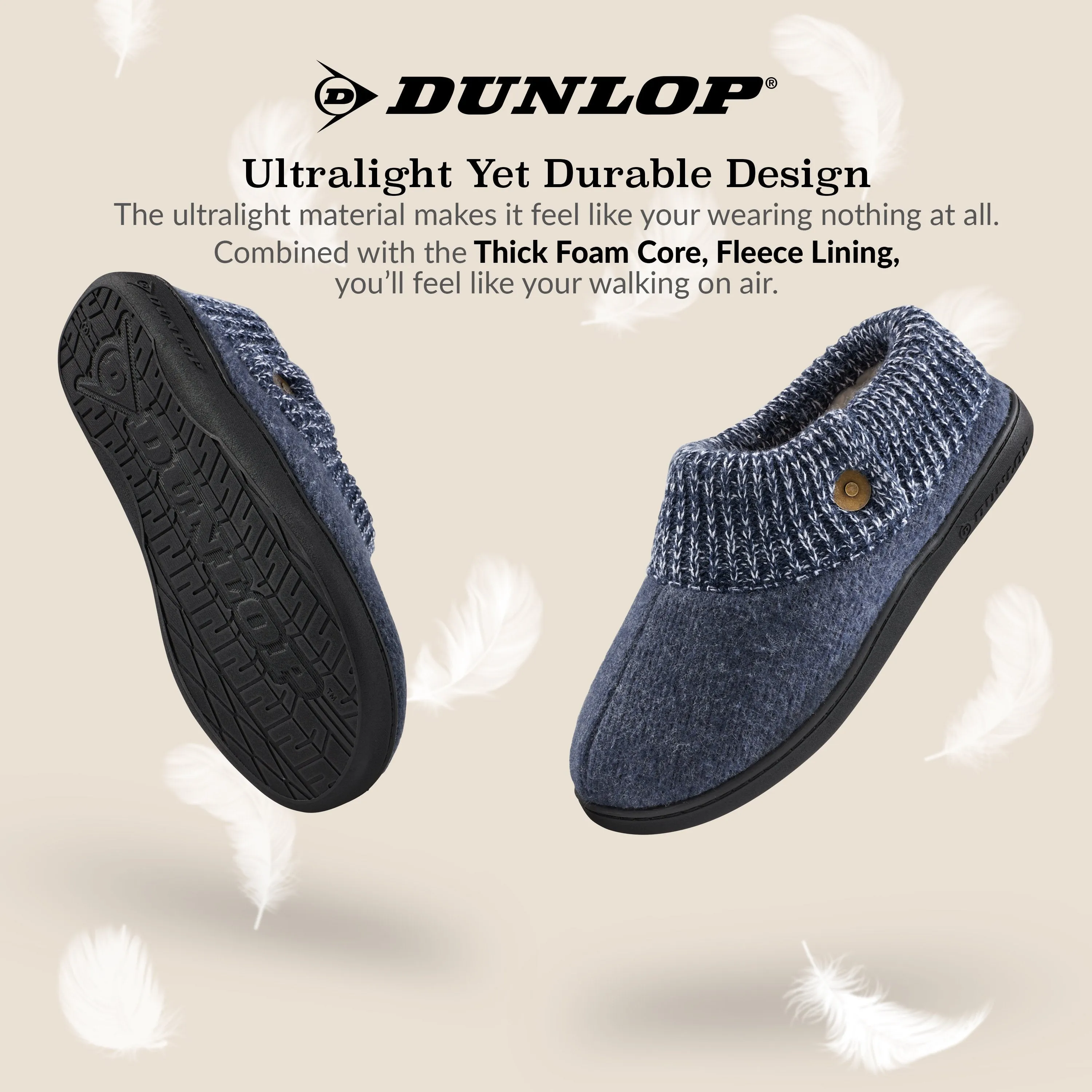 Dunlop Mens Slippers, Memory Foam Slippers, Indoor Outdoor House Shoes Non Slip