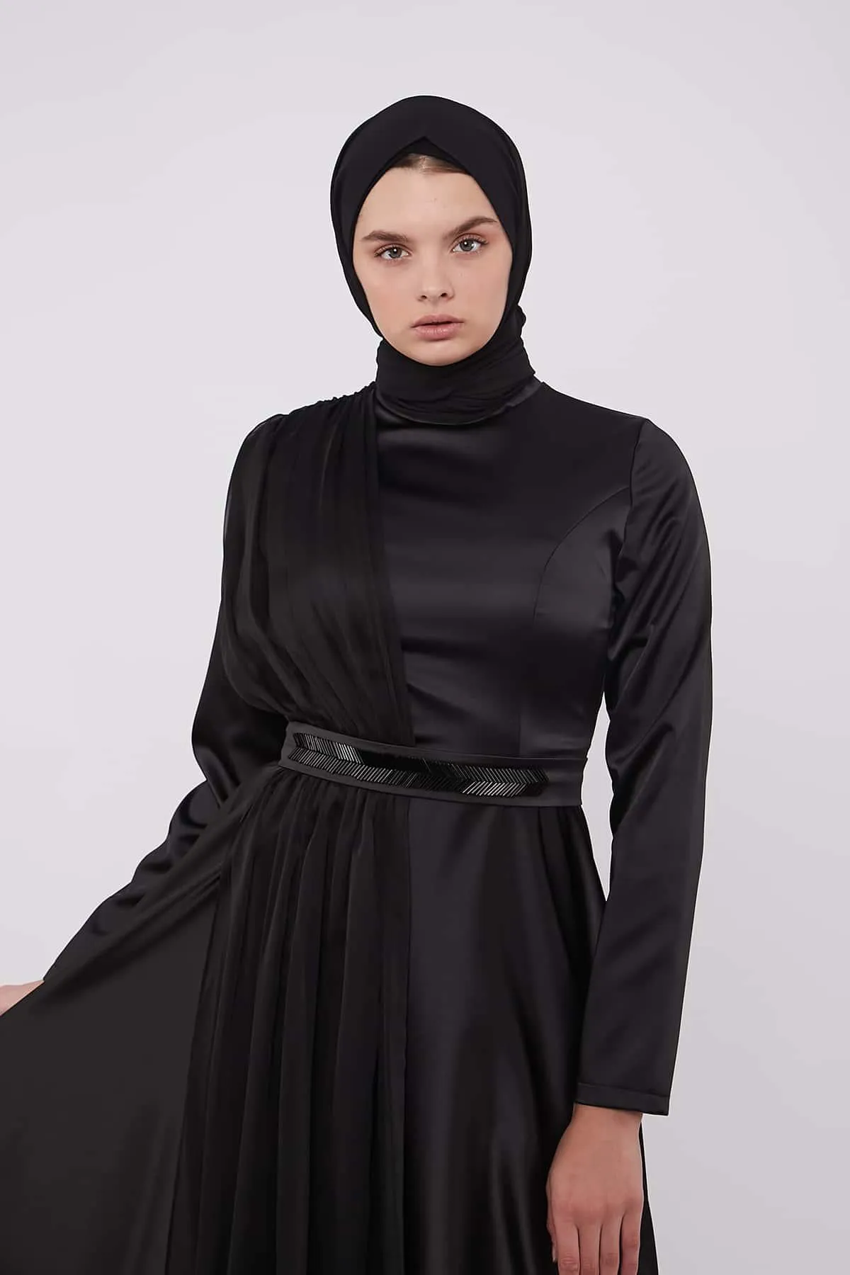 Evening Belted Dress - Black