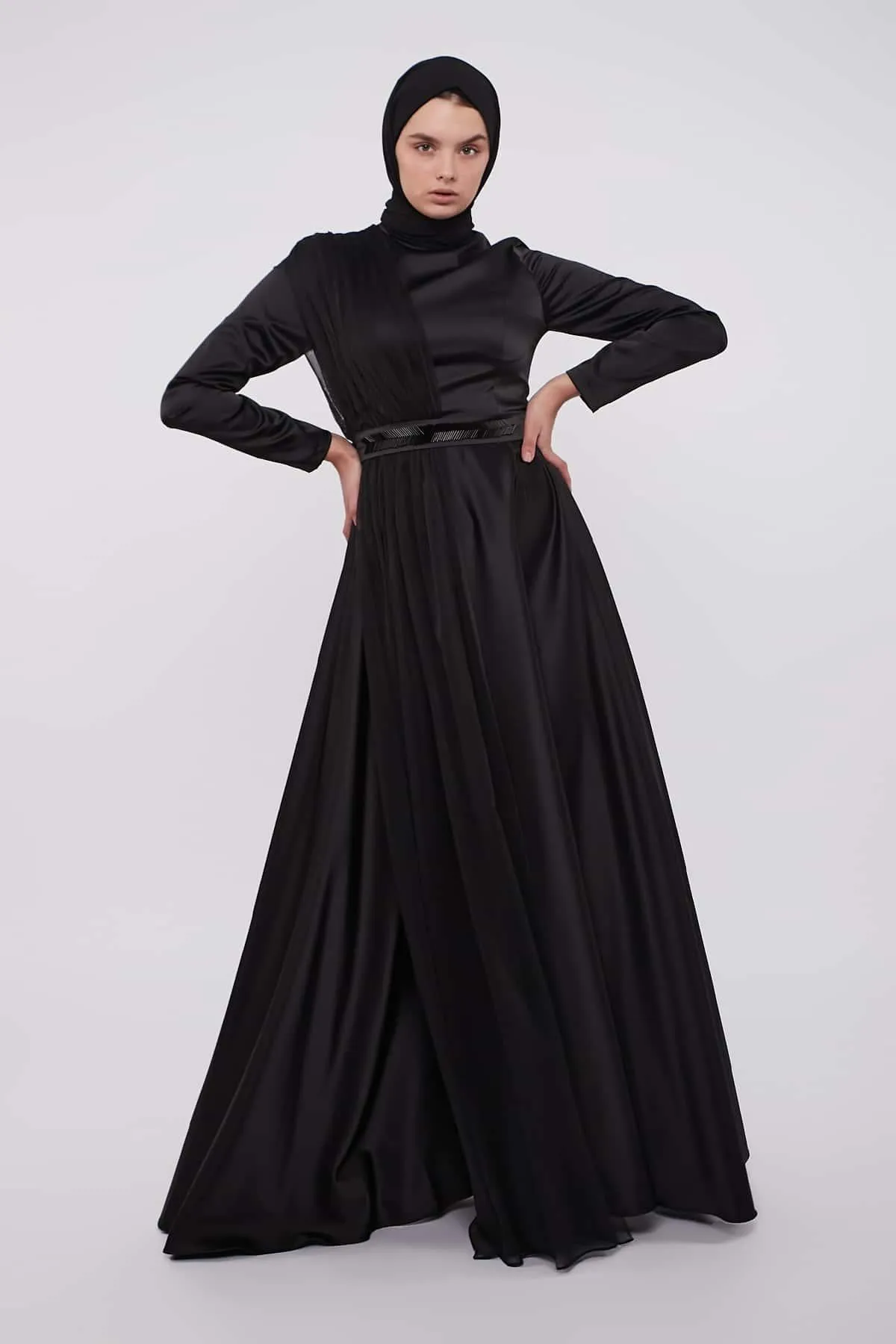 Evening Belted Dress - Black