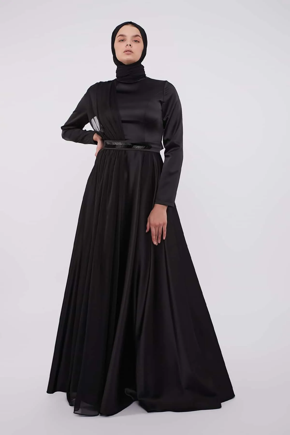 Evening Belted Dress - Black