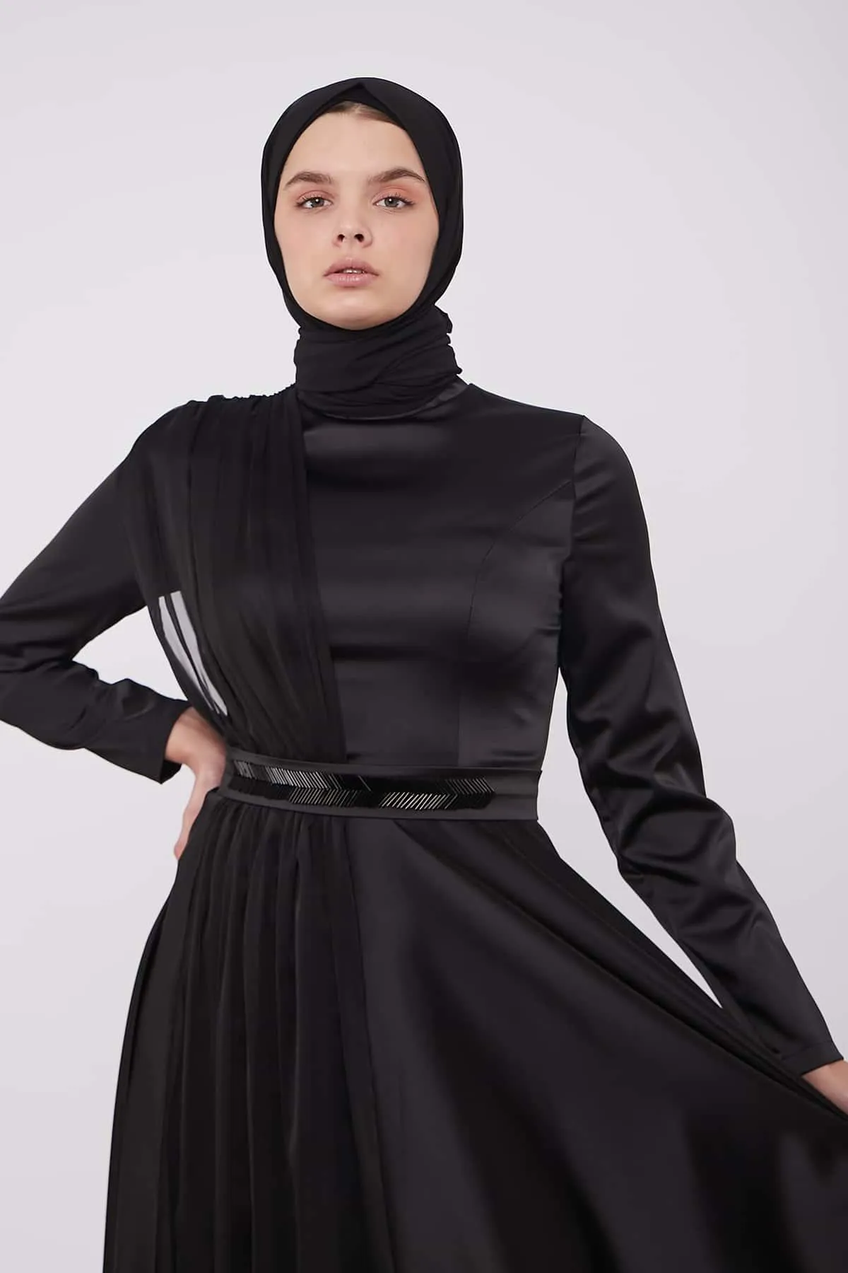 Evening Belted Dress - Black