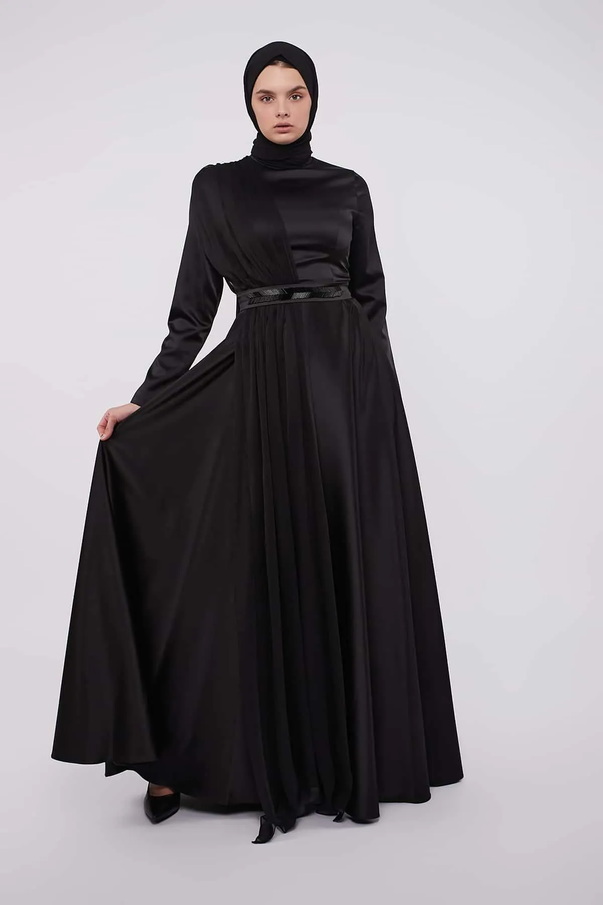 Evening Belted Dress - Black