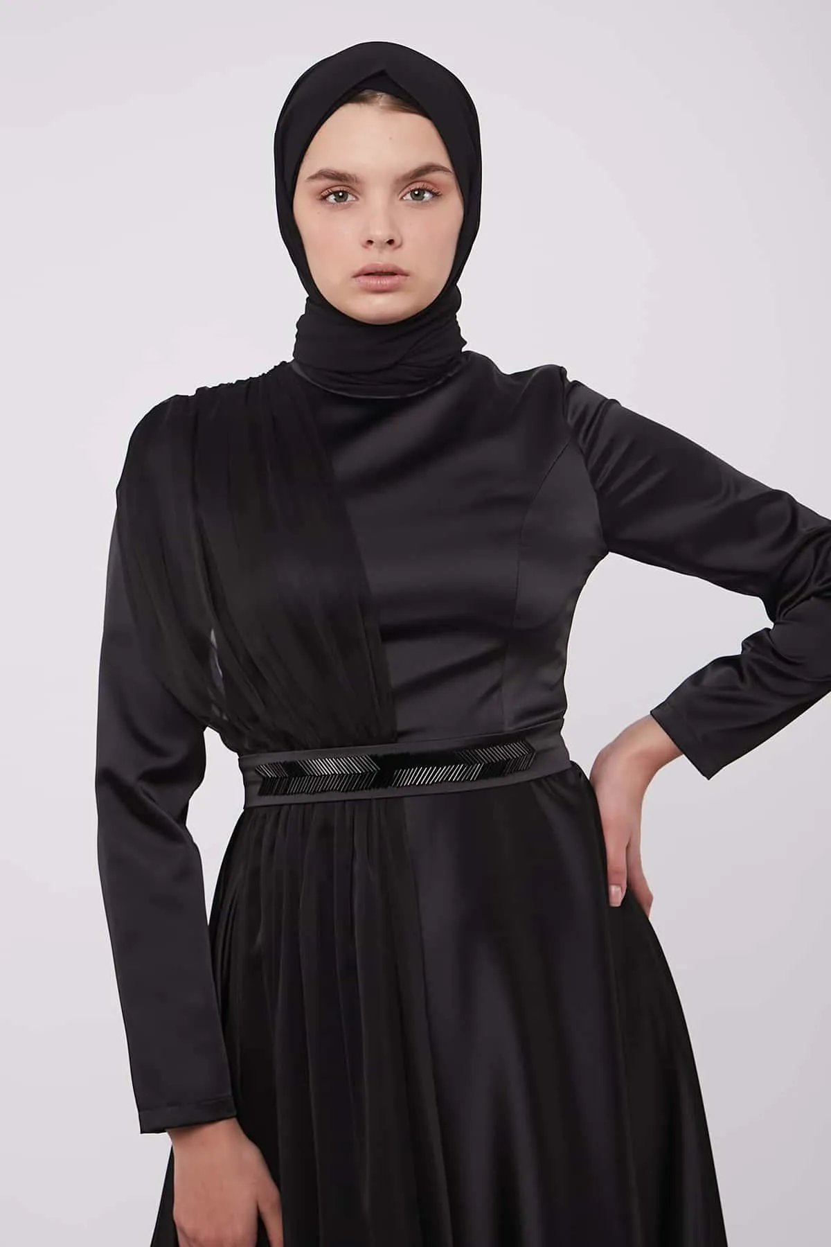 Evening Belted Dress - Black