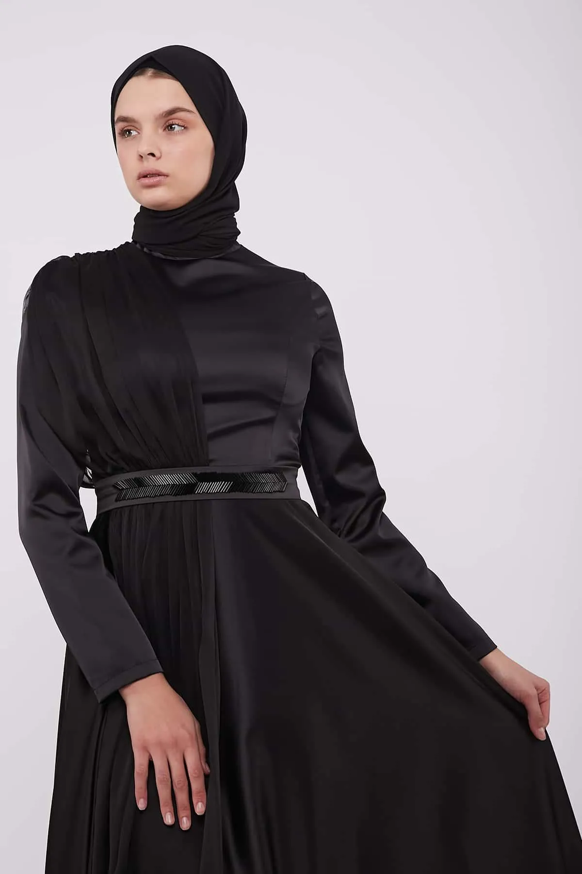 Evening Belted Dress - Black