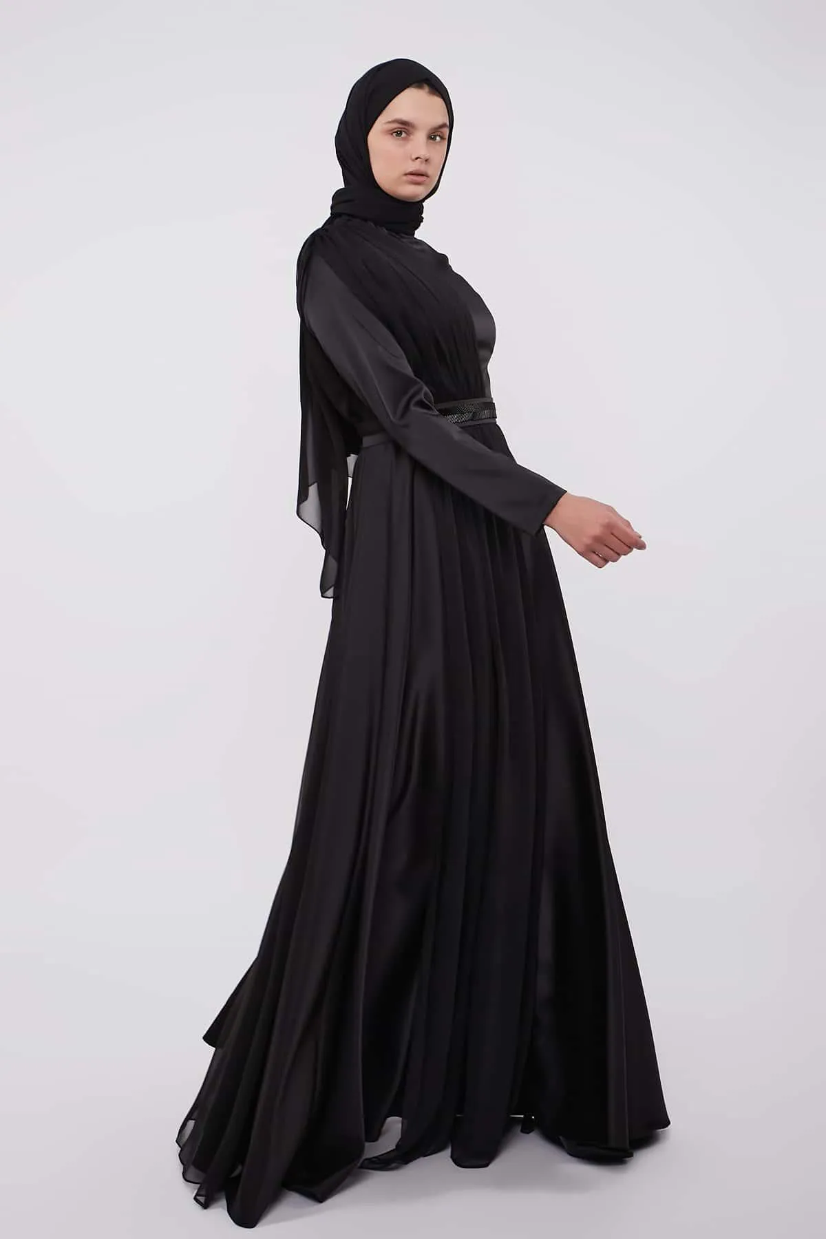 Evening Belted Dress - Black