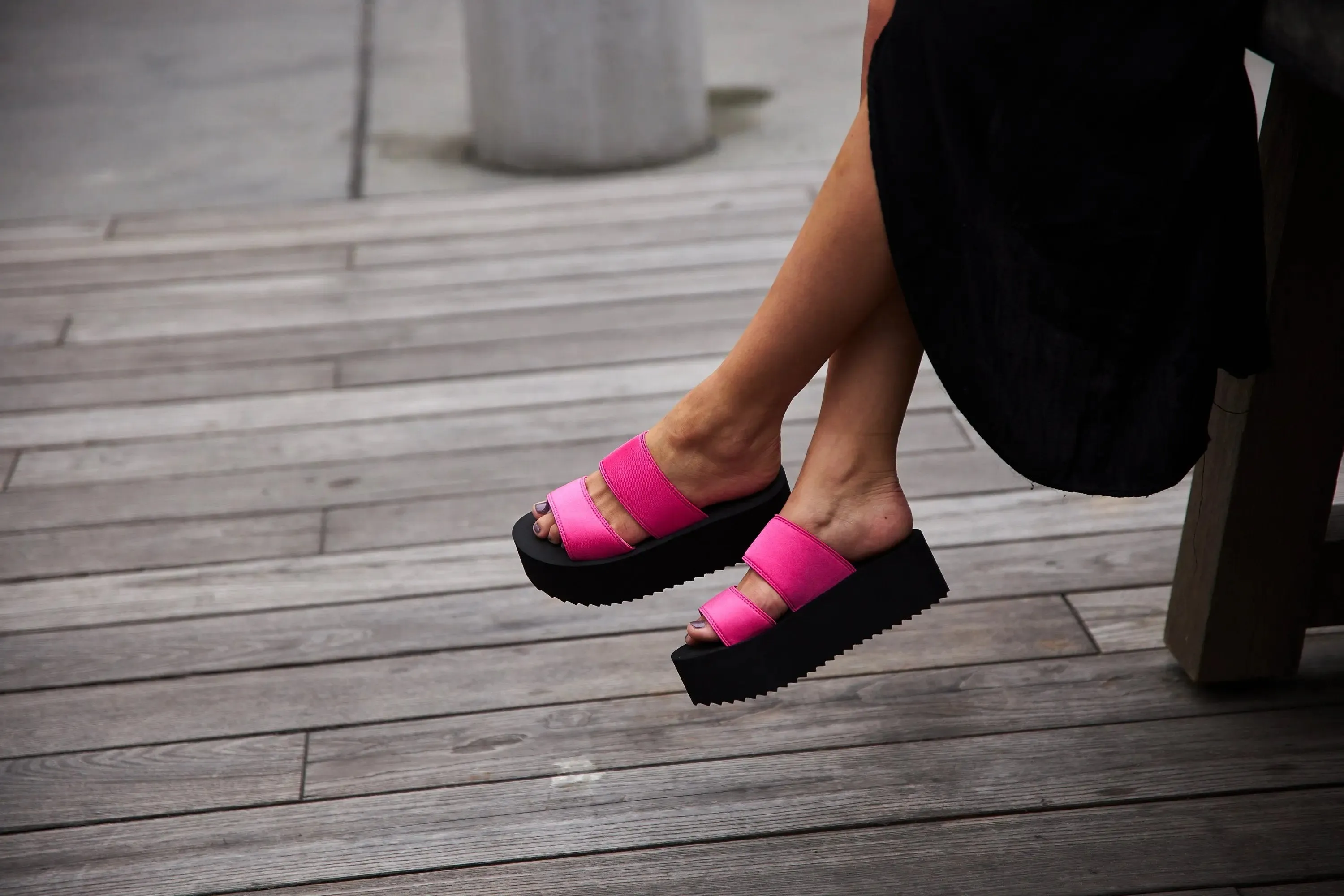 Eye-Catching Neon Pink Chunky Platform Sandals with Dual Straps for Women