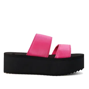 Eye-Catching Neon Pink Chunky Platform Sandals with Dual Straps for Women