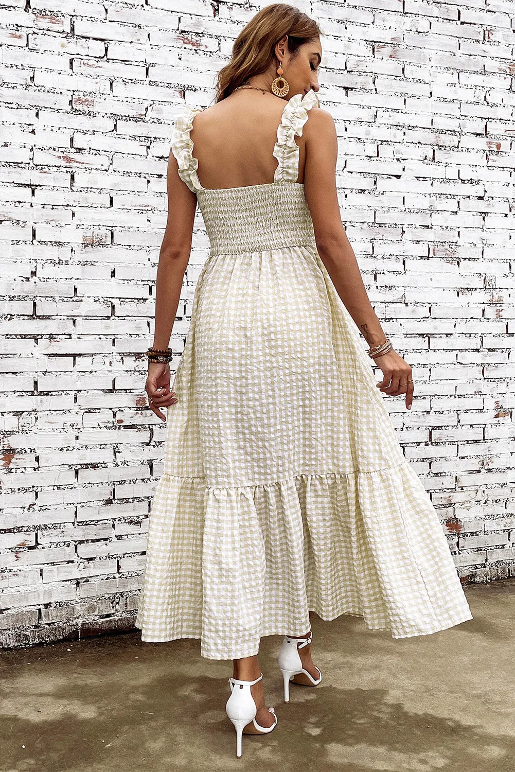 Farmhouse Chic Plaid Ruffle Strap Tiered Maxi Summer Dress