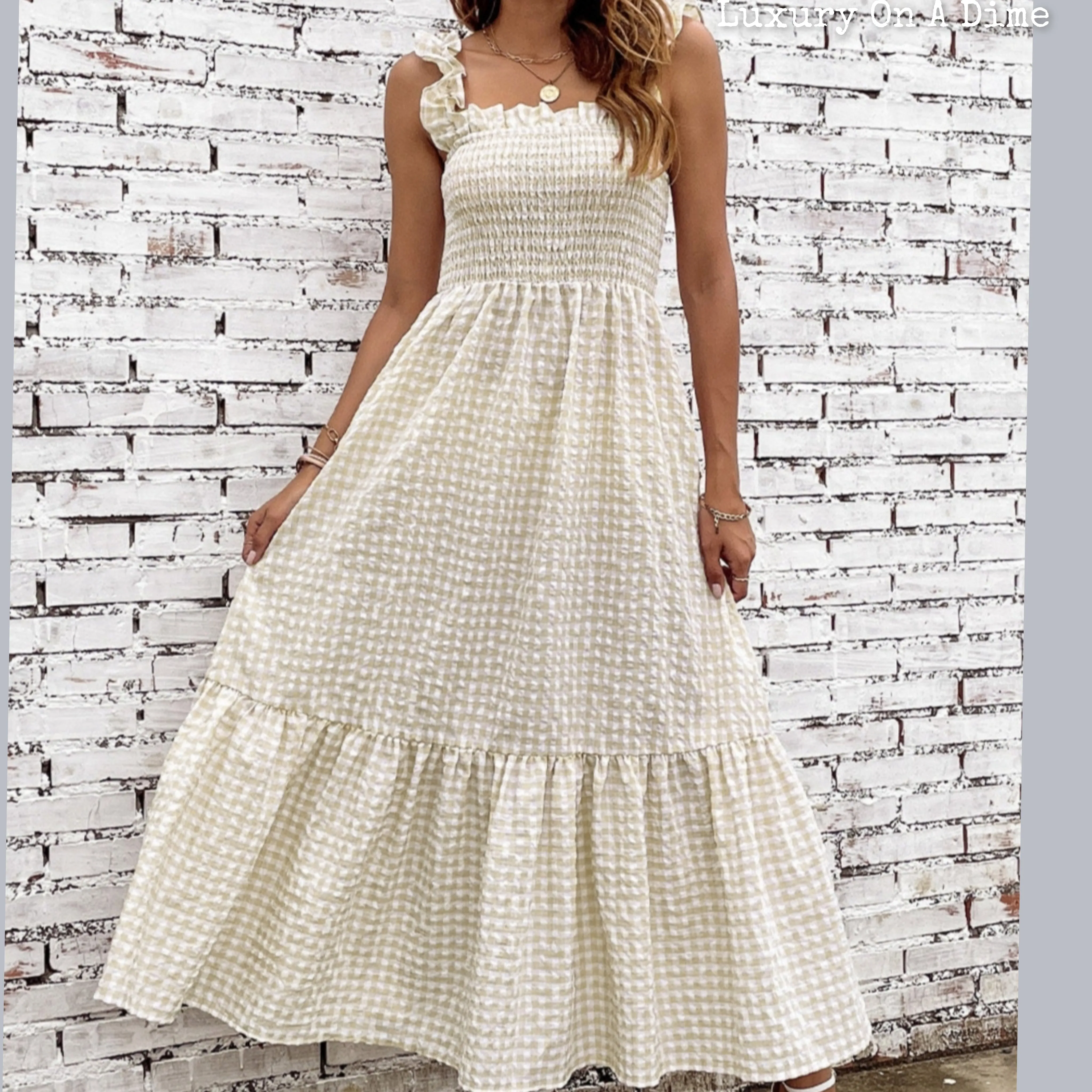 Farmhouse Chic Plaid Ruffle Strap Tiered Maxi Summer Dress