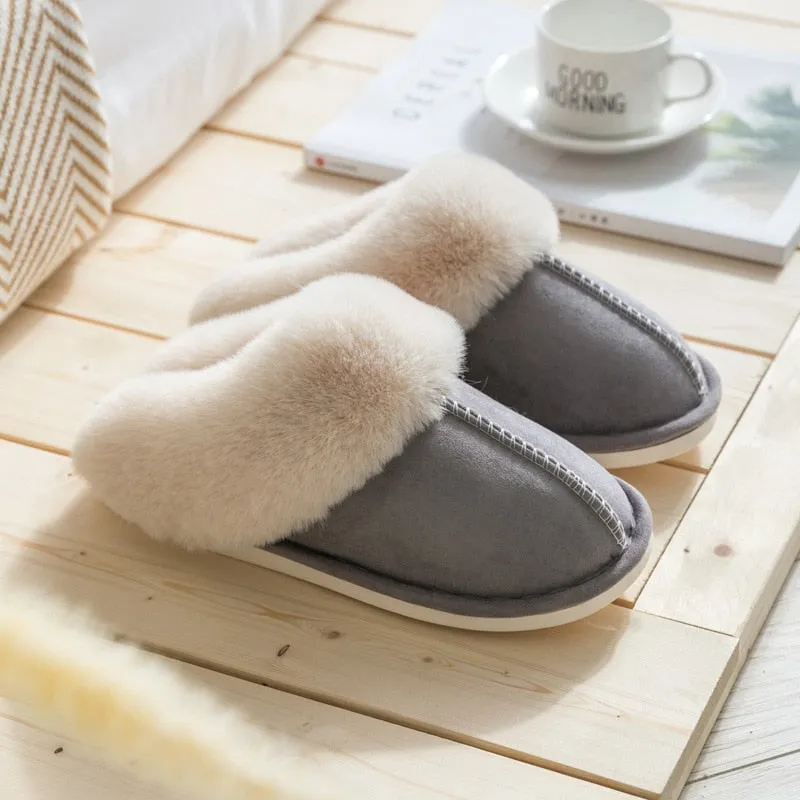 Faux Fur Slippers - Fuzzy Slippers for Women