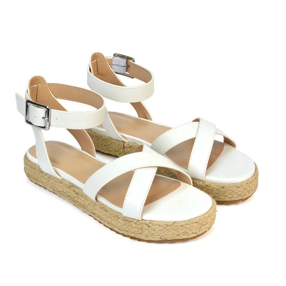 Fran Flatform Strappy Espadrille Flat Summer Sandals In Gold Metallic