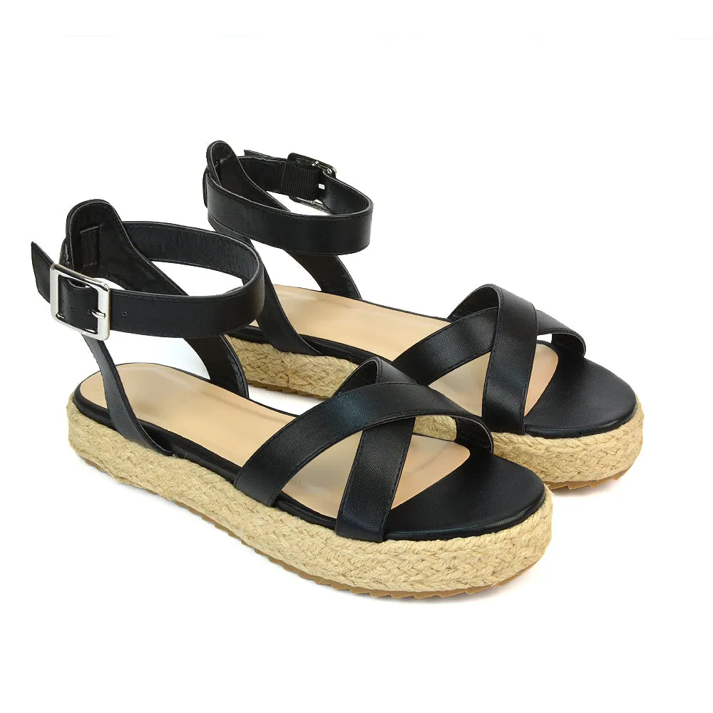 Fran Flatform Strappy Espadrille Flat Summer Sandals In Gold Metallic