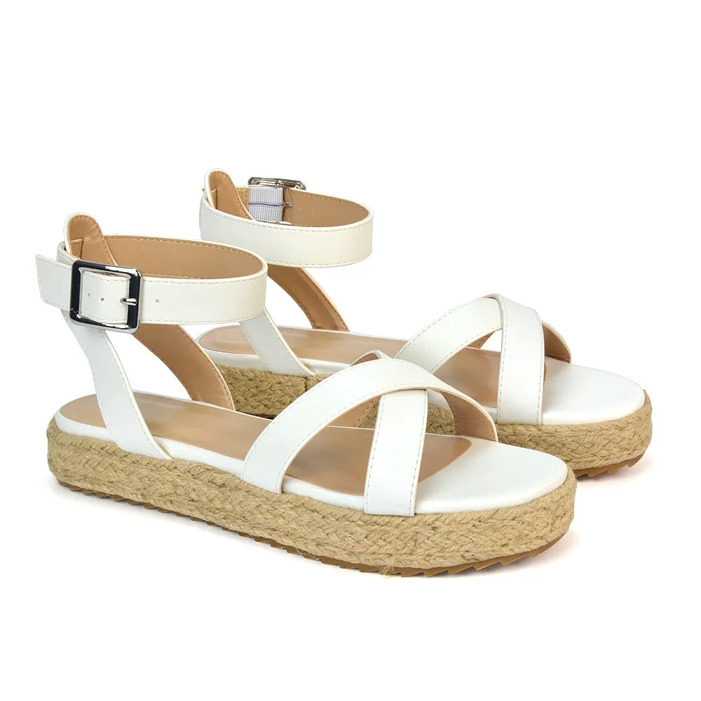 Fran Flatform Strappy Espadrille Flat Summer Sandals In Gold Metallic