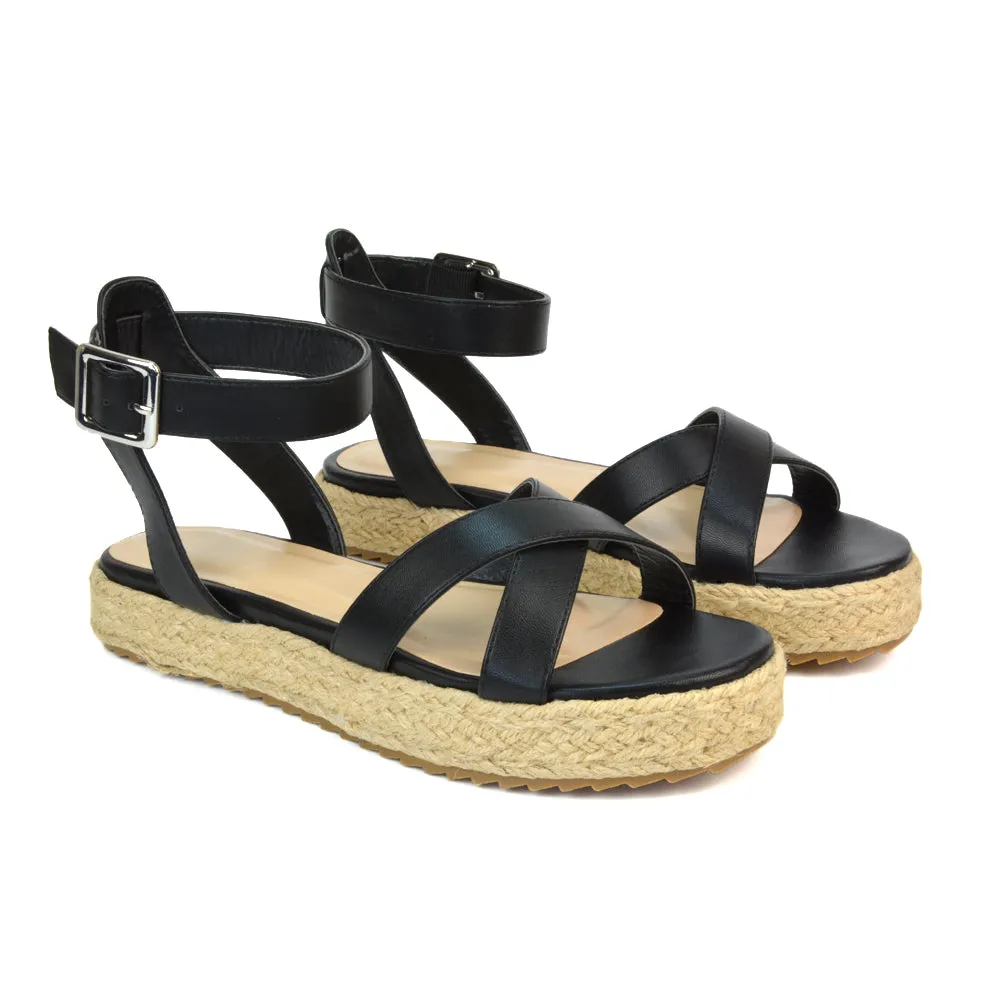 Fran Flatform Strappy Espadrille Flat Summer Sandals In Gold Metallic