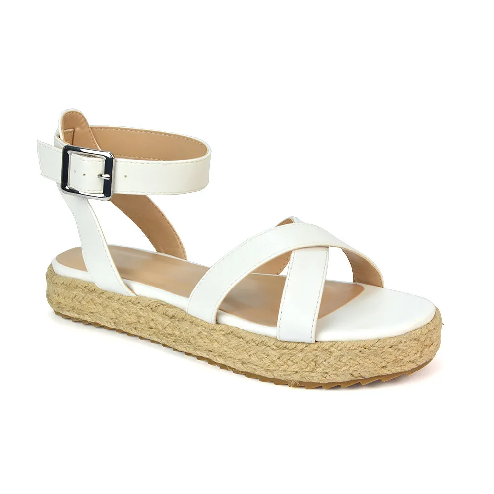 Fran Flatform Strappy Espadrille Flat Summer Sandals In Gold Metallic