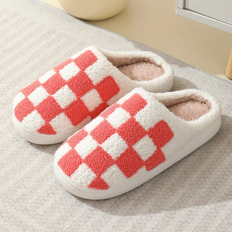 Fuzzy Plaid Warm Indoor Slippers