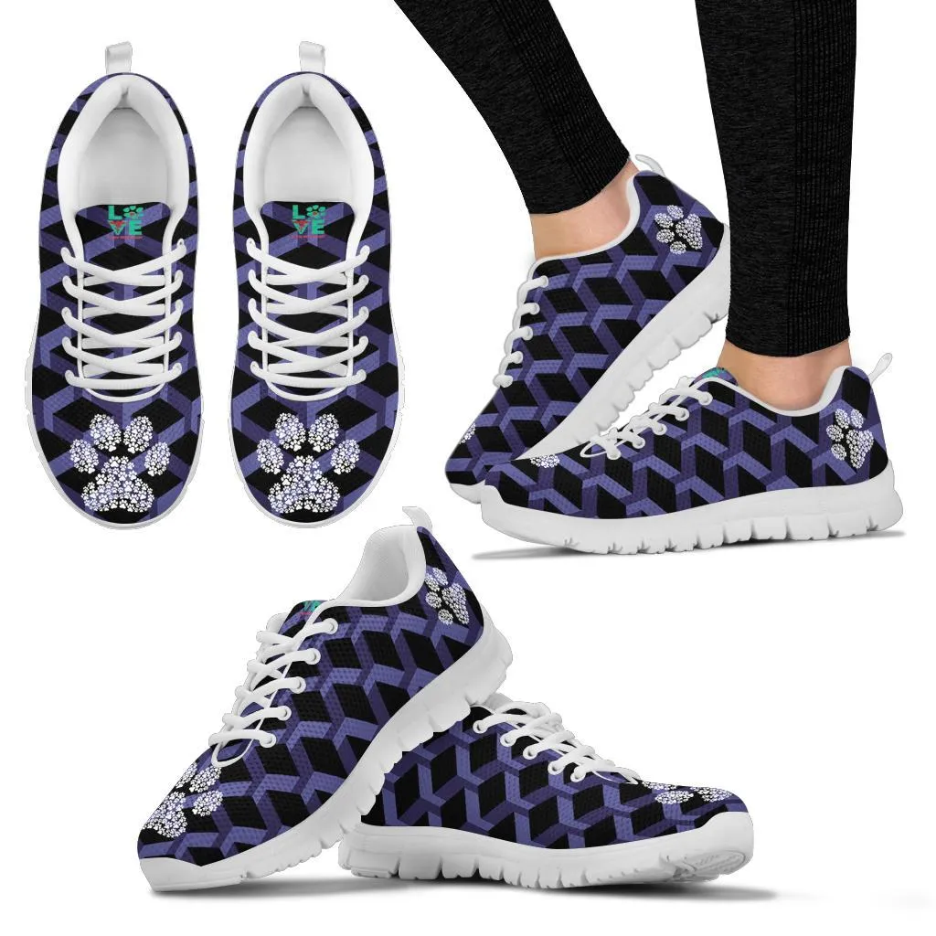 Geo Pattern with Pawprints - Women's Sneakers