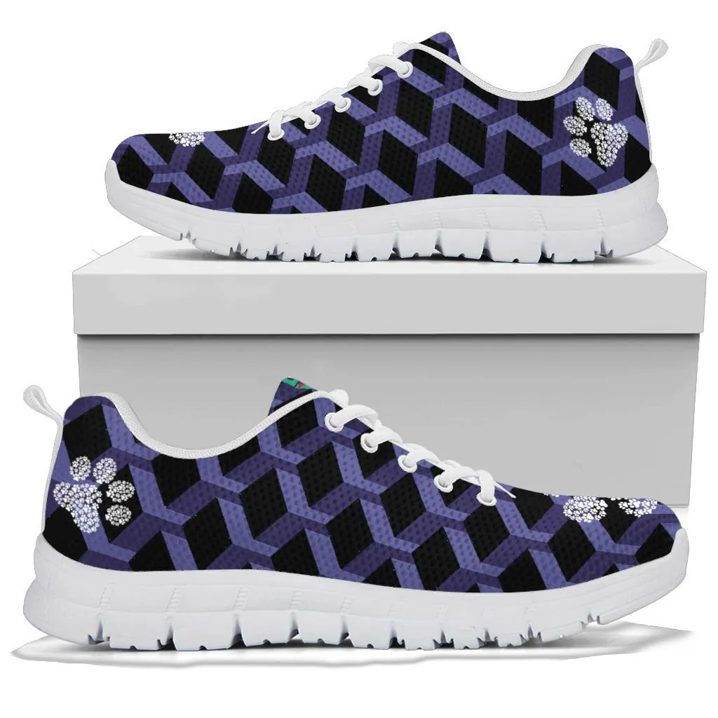 Geo Pattern with Pawprints - Women's Sneakers