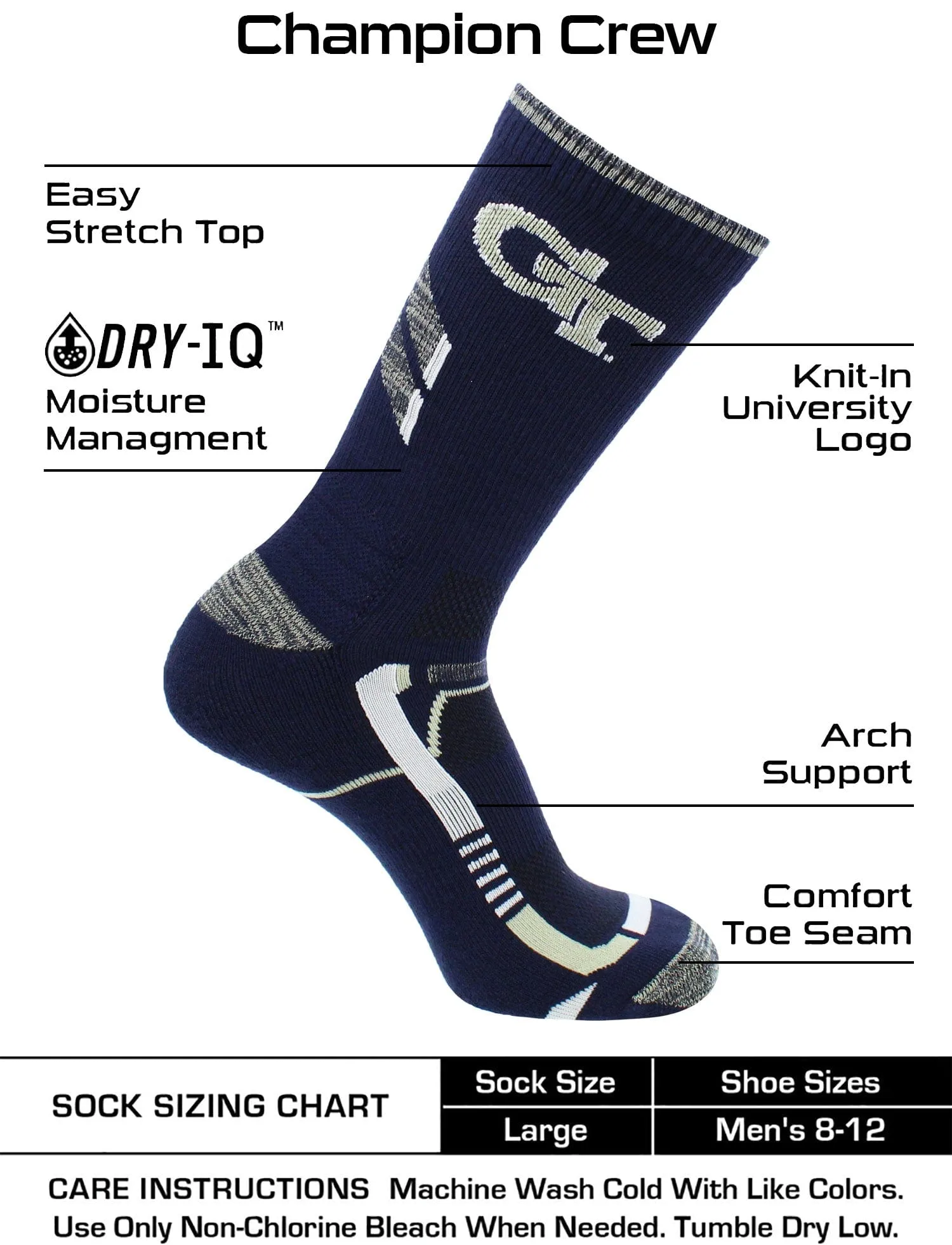 Georgia Tech Yellow Jackets Socks Georgia Tech University Yellow Jackets Champion Crew Socks