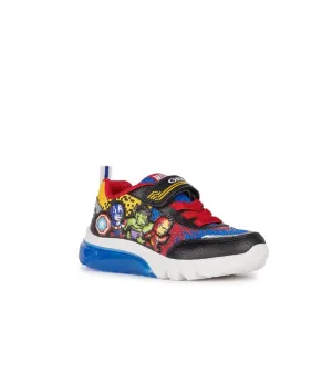 Geox Boys Light Up Marvels Avengers Slip In Black Casual Trainer Ciberdron - J45LBE