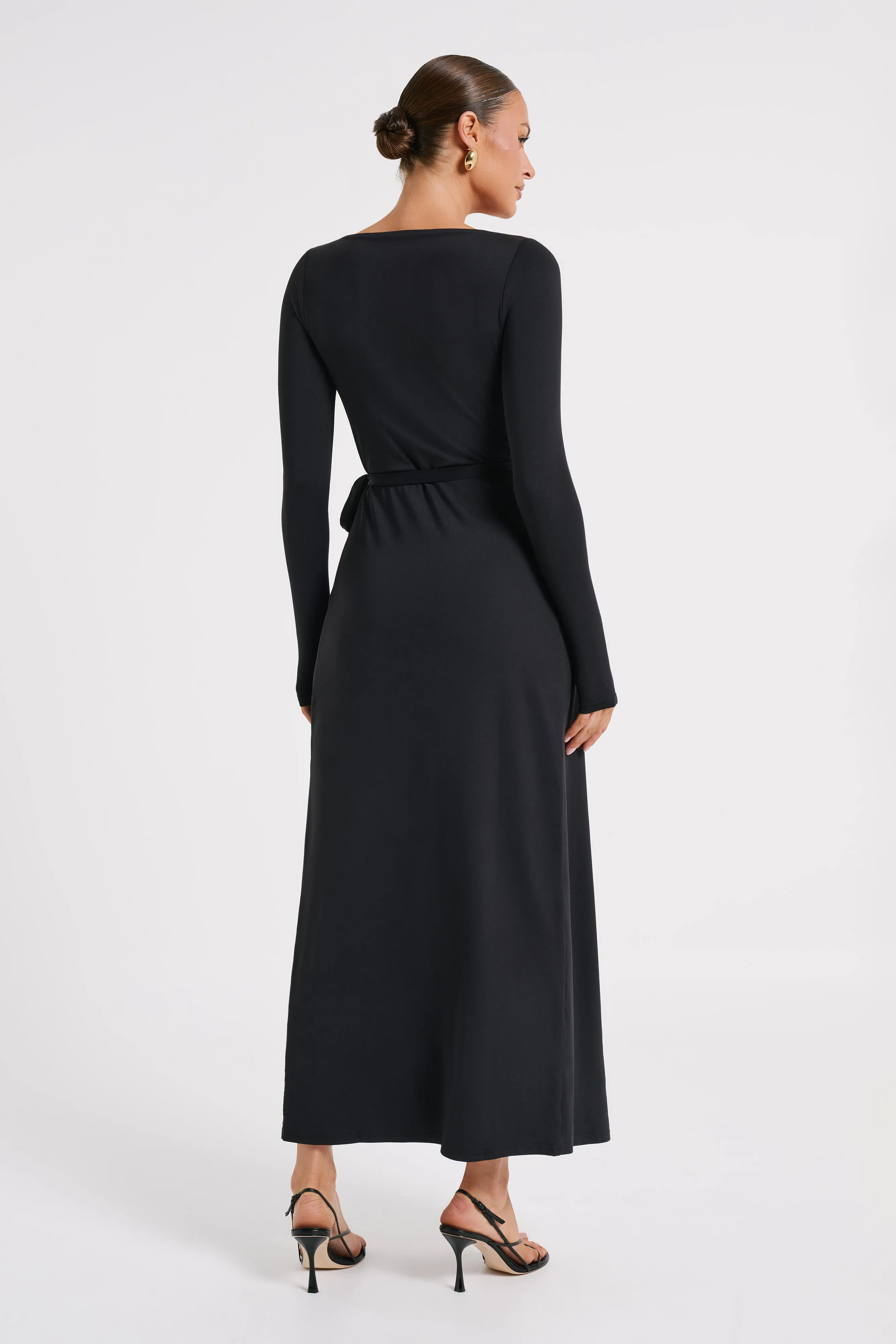 Gillian Recycled Nylon Wrap Maxi Dress - Black