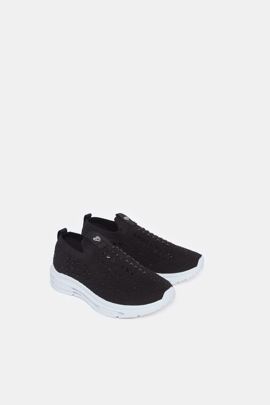 Girls Black Diamante Slip-On Sneakers