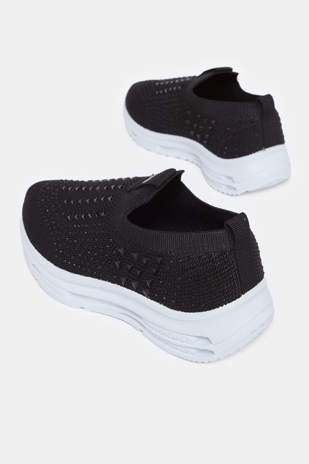 Girls Black Diamante Slip-On Sneakers