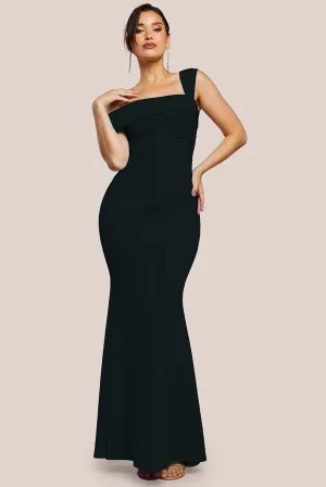 Goddiva Off The Shoulder Pleated Waist Maxi Dress - Black