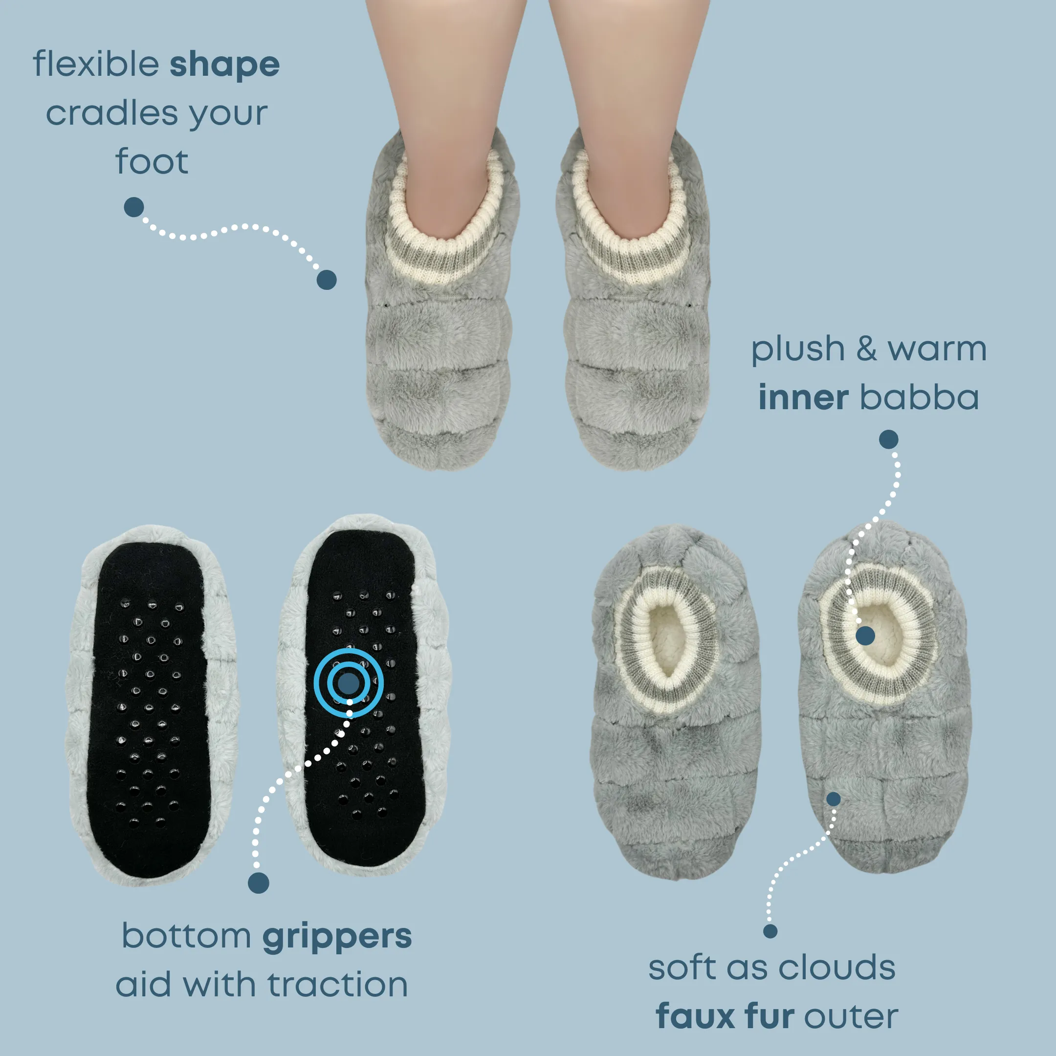 Grey Faux Fur Quilted Fuzzy Babba® Footable Slipper Socks