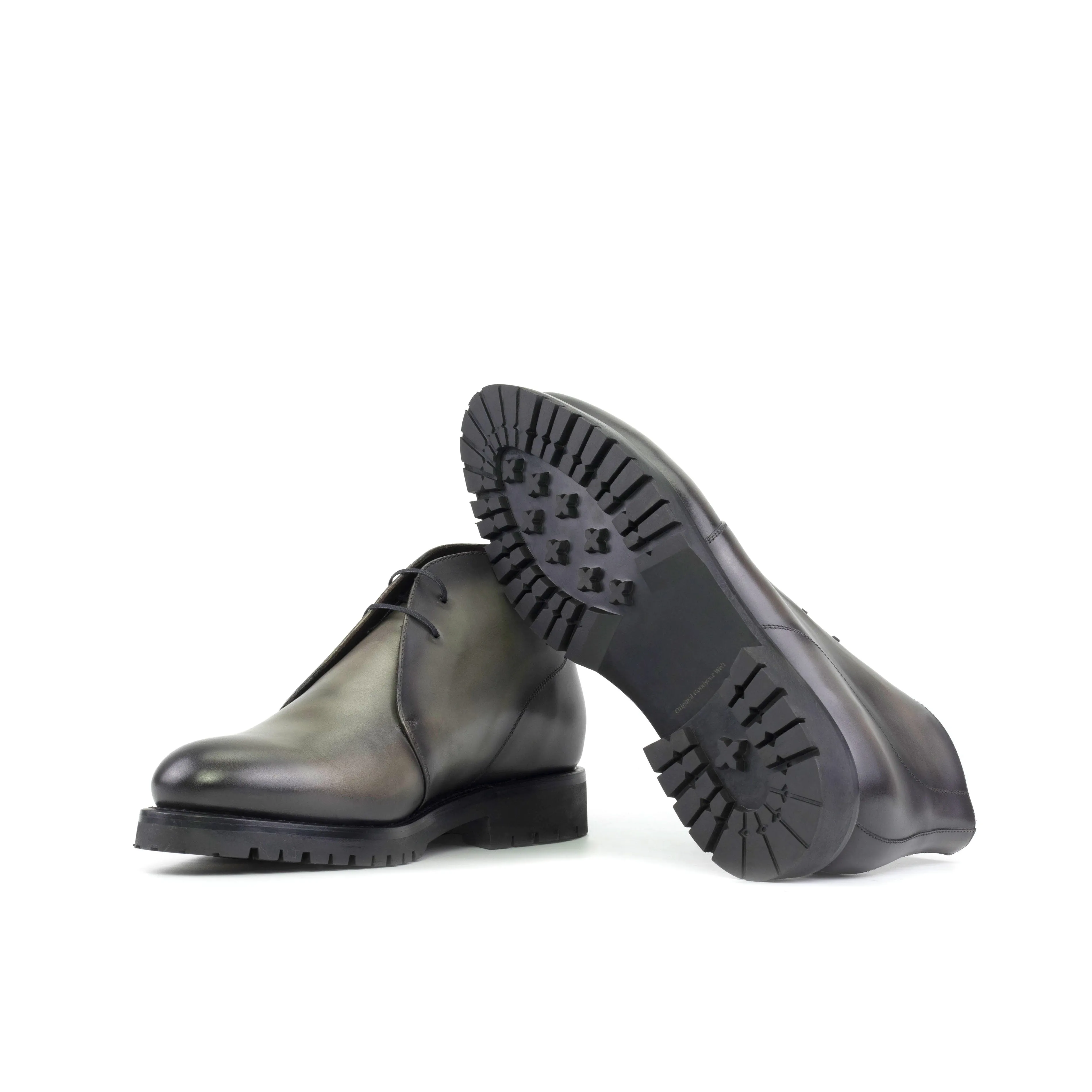 Grey Painted Calf Leather Chukka Boots