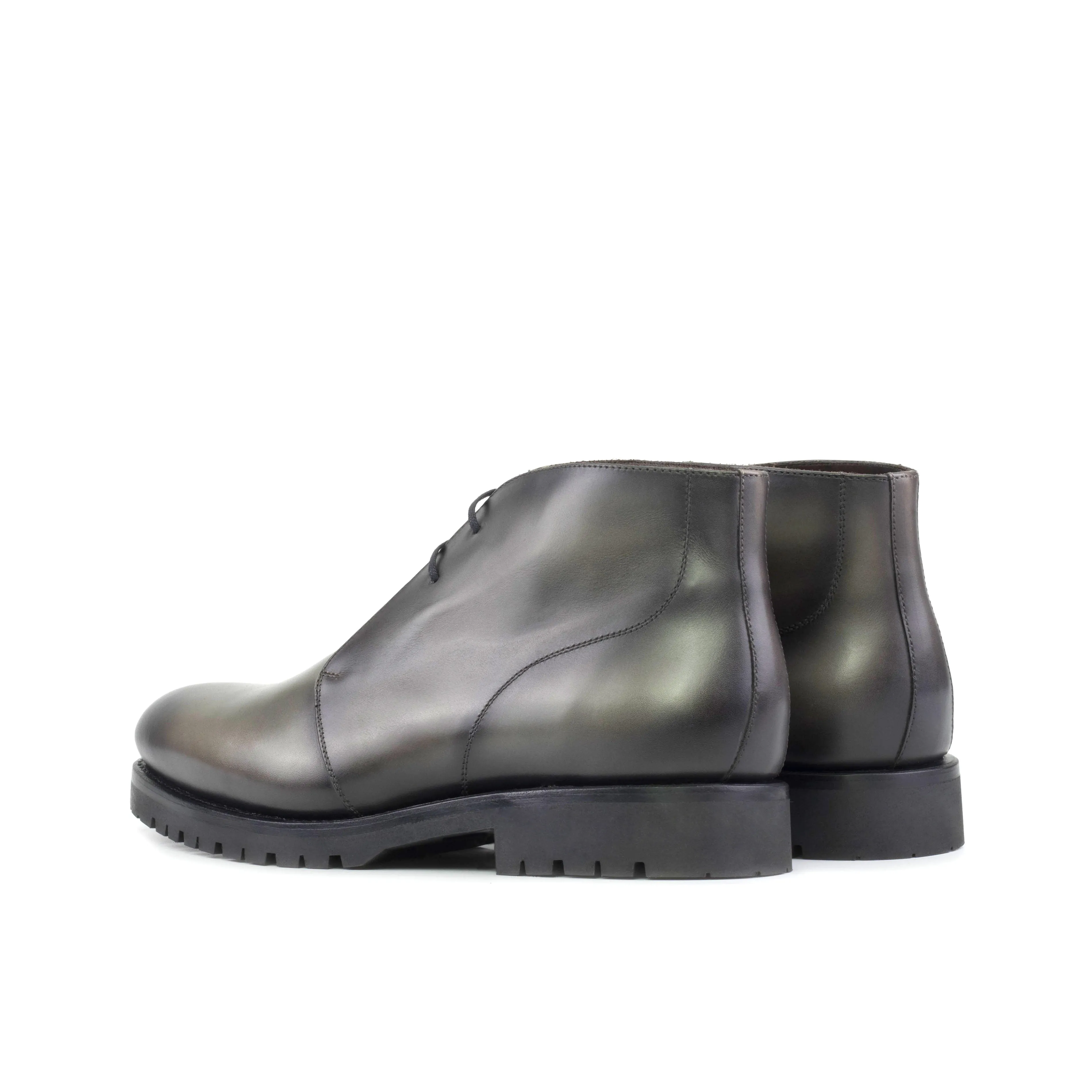 Grey Painted Calf Leather Chukka Boots