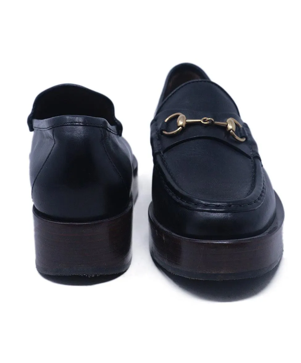 Gucci Black Leather Platform Loafers sz 8