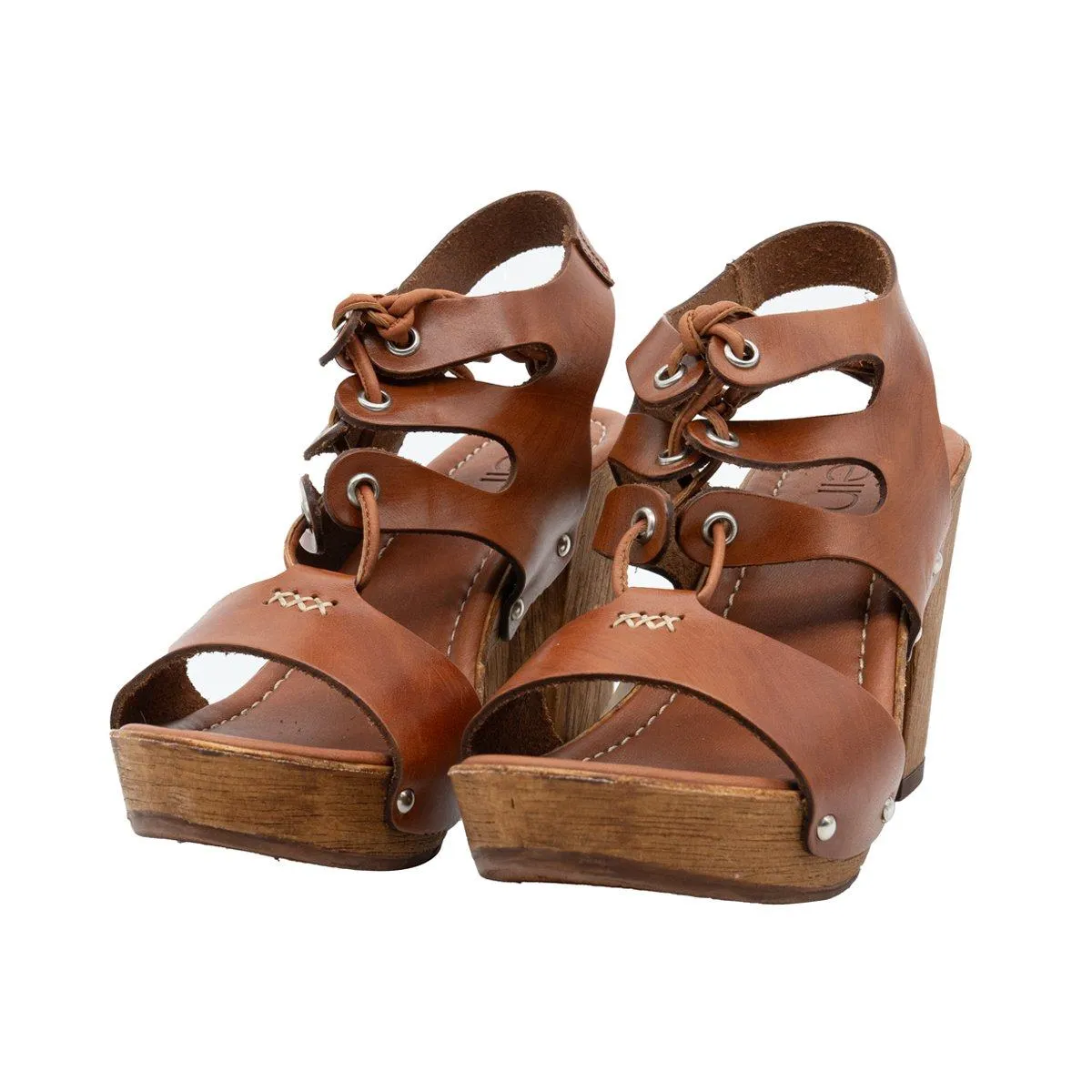 Heine Tieup Platform Shoes Leather Brown Colour For Women