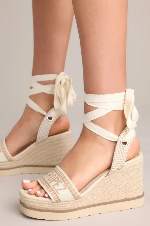 Here Again Tan Espadrille Platform Wedge Sandals