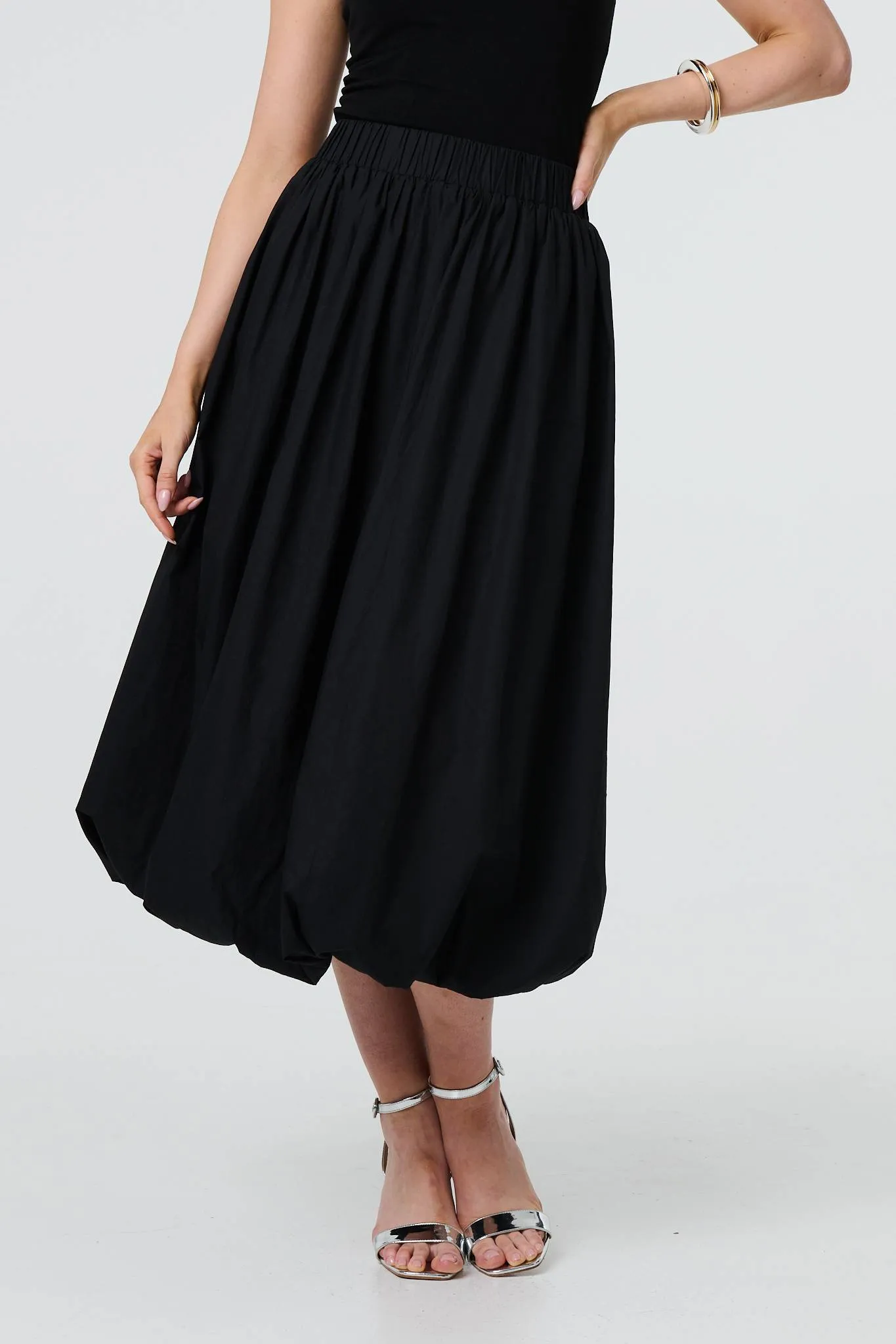 High Waist Elasticated Midi Bubble Skirt